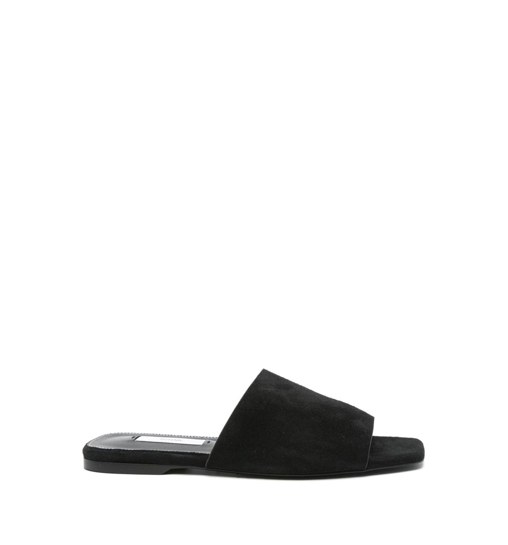 Velour-Leather Bandeau Slides