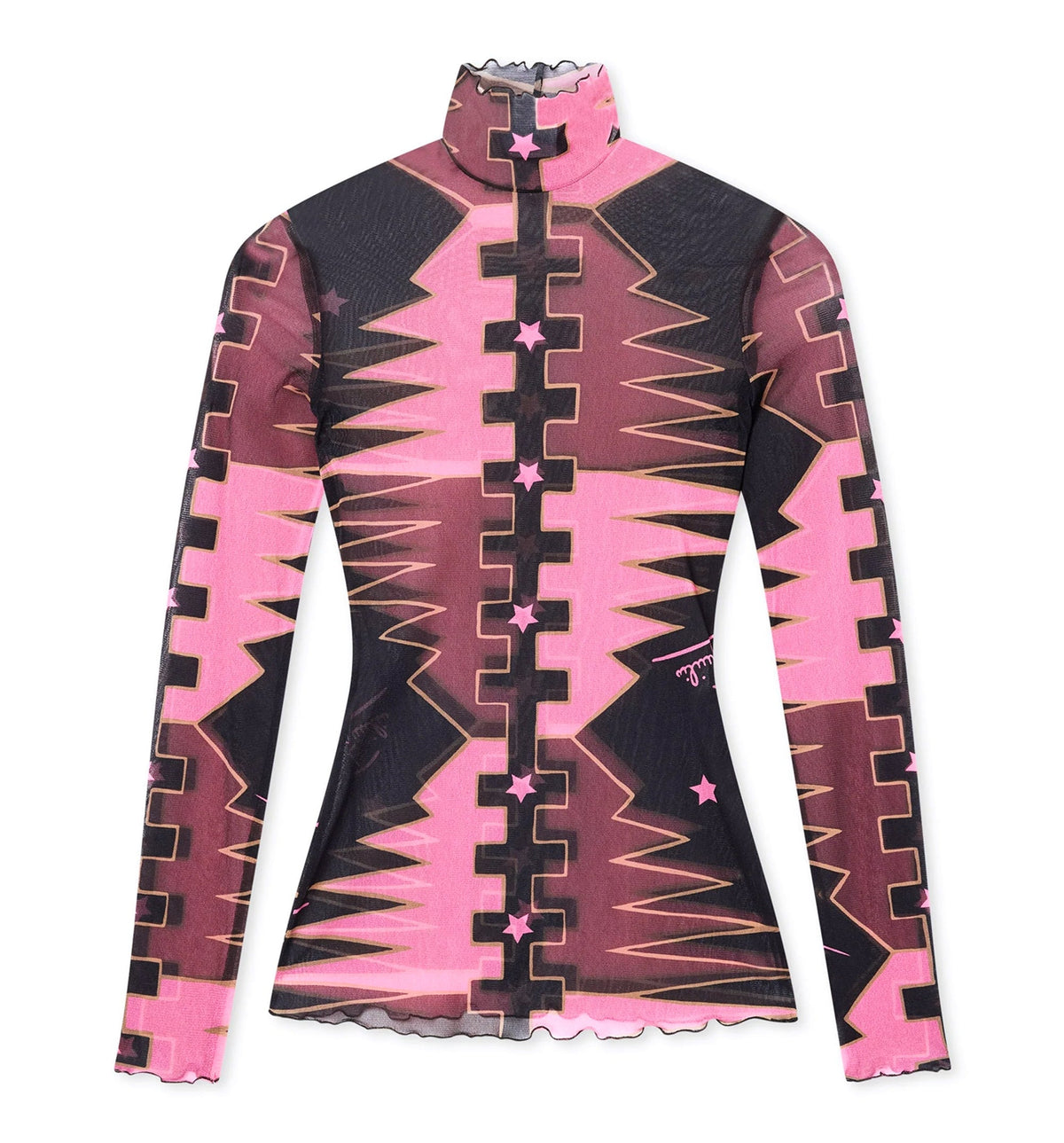 Valdimontone Print High-Neck Tulle Top