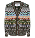 Cotton And Viscose Chevron Cardigan With Greek Motif