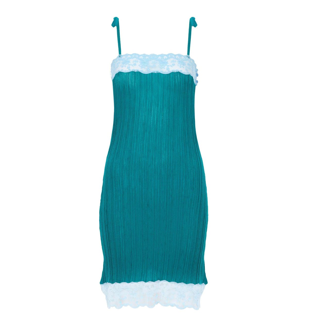 Sleeveless fitted mini dress in a wool knit & lace