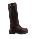 Leather boots with embossed lettering logo