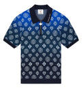 Navy Gradient Monogram Knitted Short Sleeve Polo Shirt