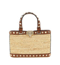 Mini Rockstud Shopping Bag in Raffia