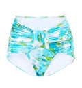 Aqua flower-print mid-rise draped bikini bottoms