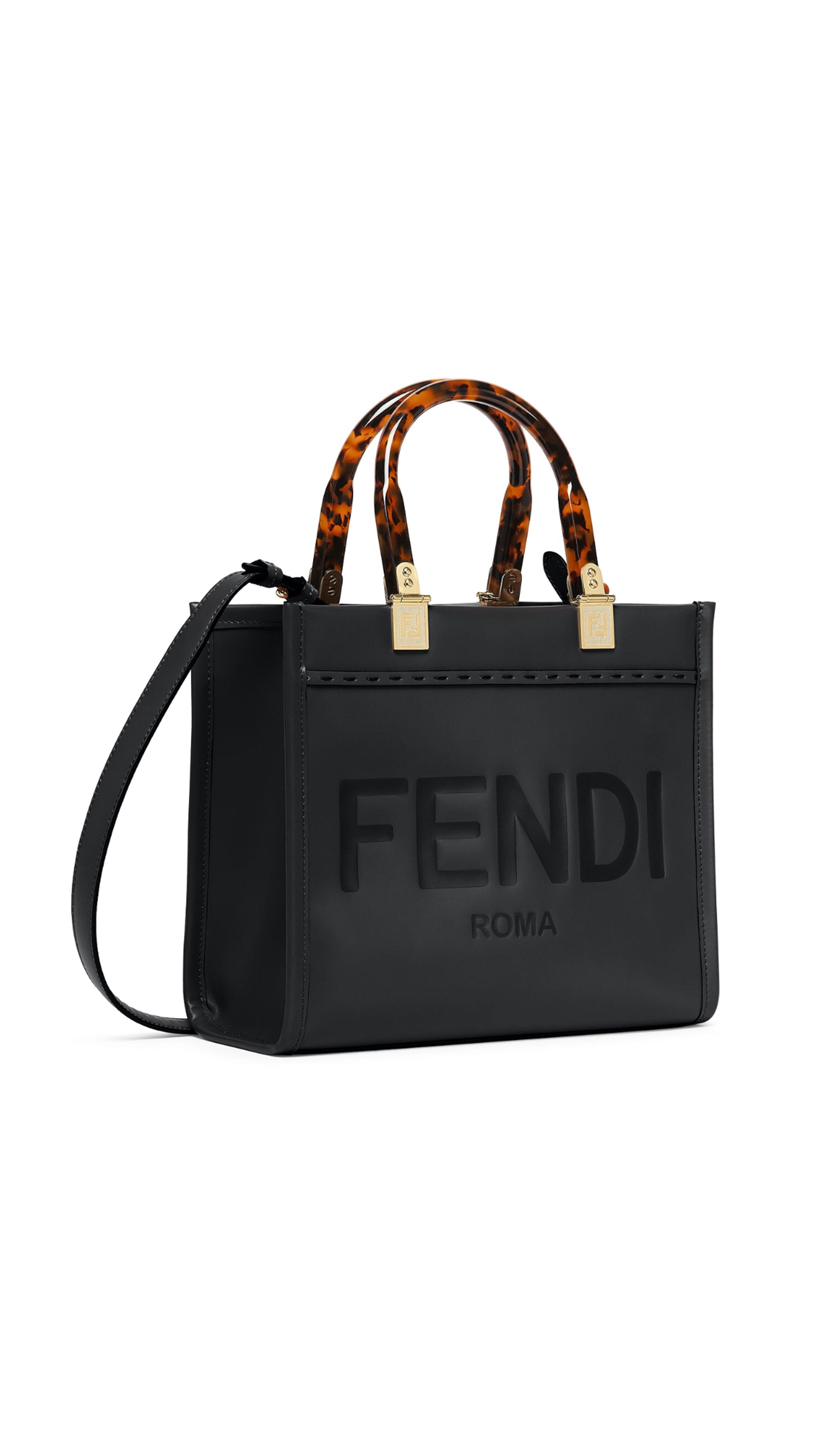 Small Leather Fendi Sunshine Shopper - Black