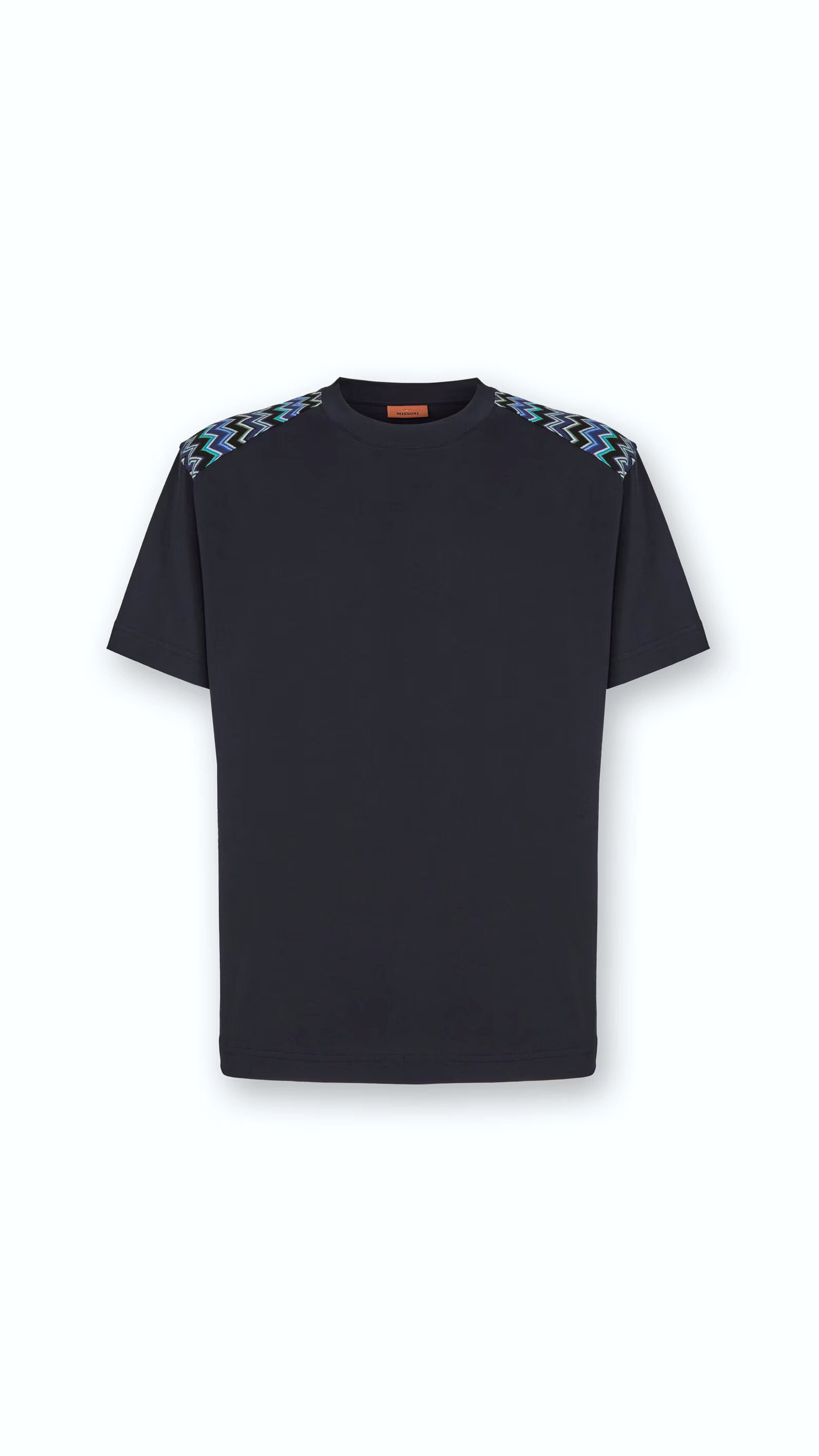 Cotton Crewneck T-shirt With Chevron Inserts On The Shoulders - Navy