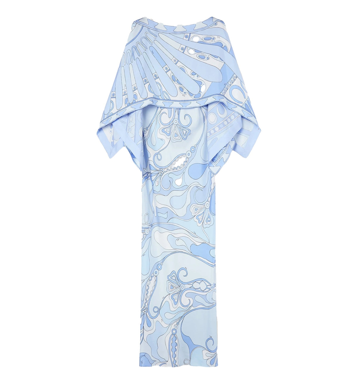 Orchidee and Soleil Print Silk Dress with Cape