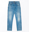 Stonewashed Denim Melanie Straight Pants With T-Trim And Frayed Hem