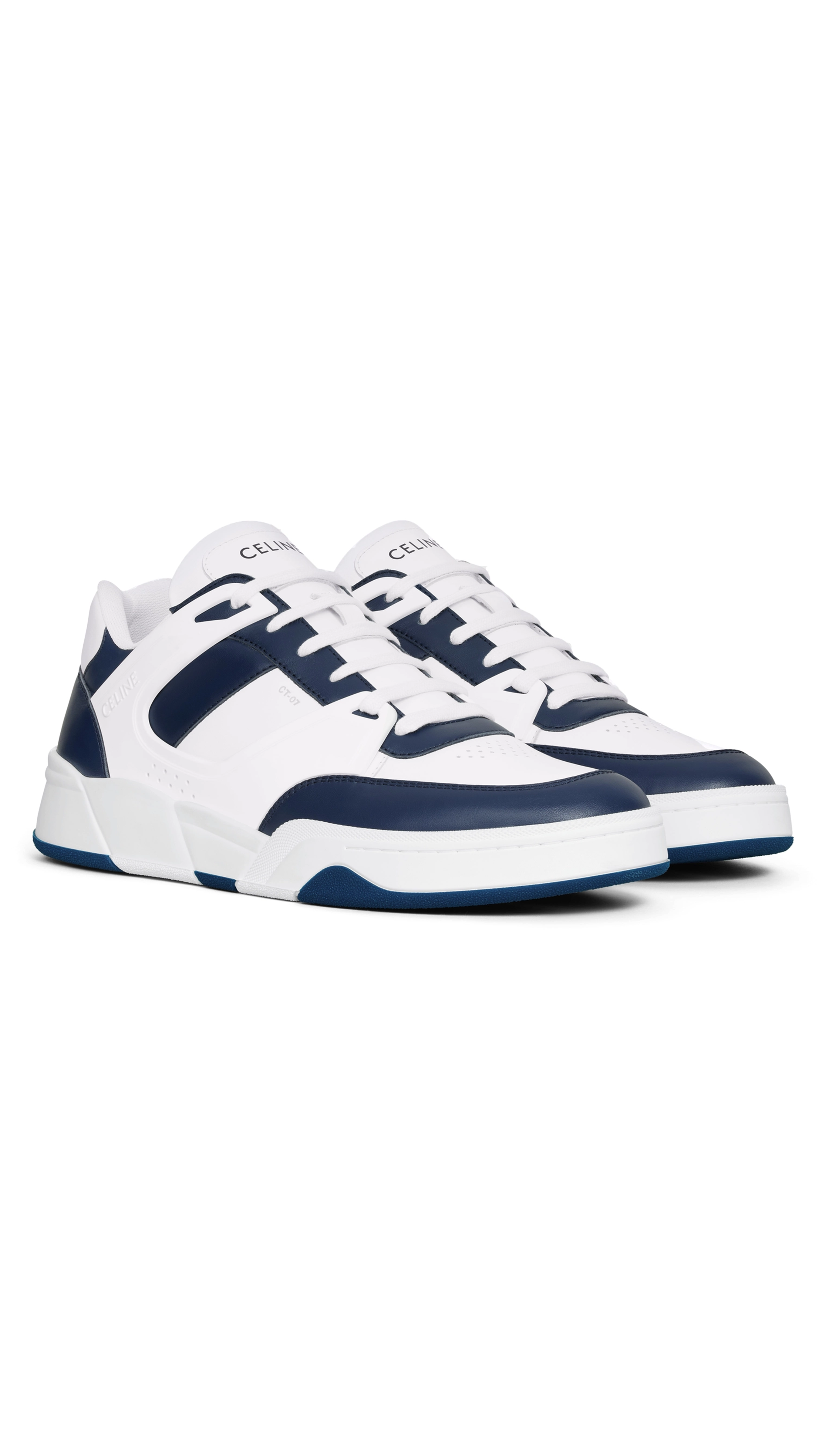 CT-07 Low Lace-up Trainer in Calfskin - Optic White/Navy