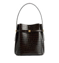Belted Croco-Embossed Bucket Bag