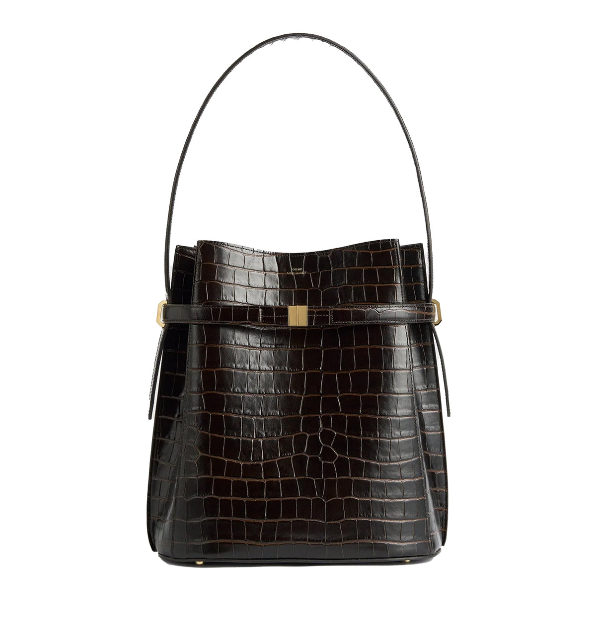 Belted Croco-Embossed Bucket Bag