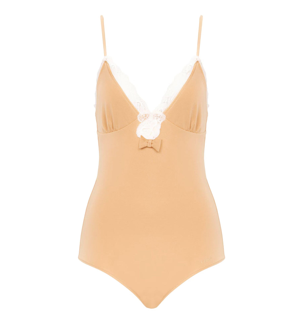 Lace-trimmed ruched bodysuit