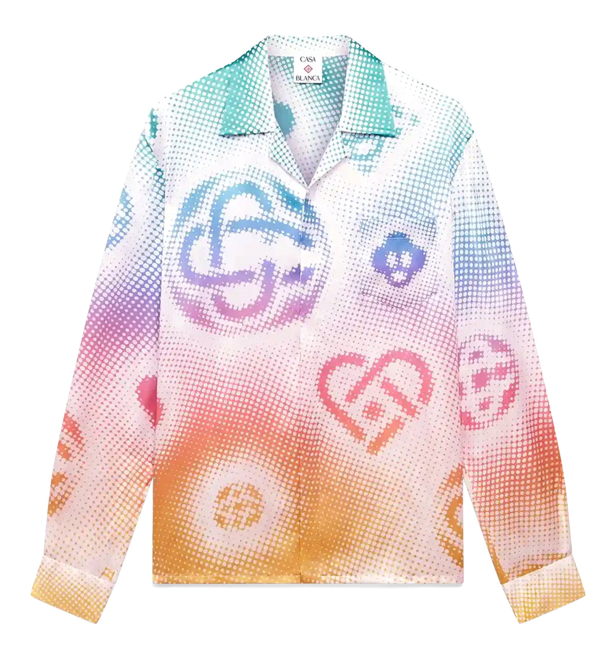 Halftone Logo Long Sleeve Silk Shirt