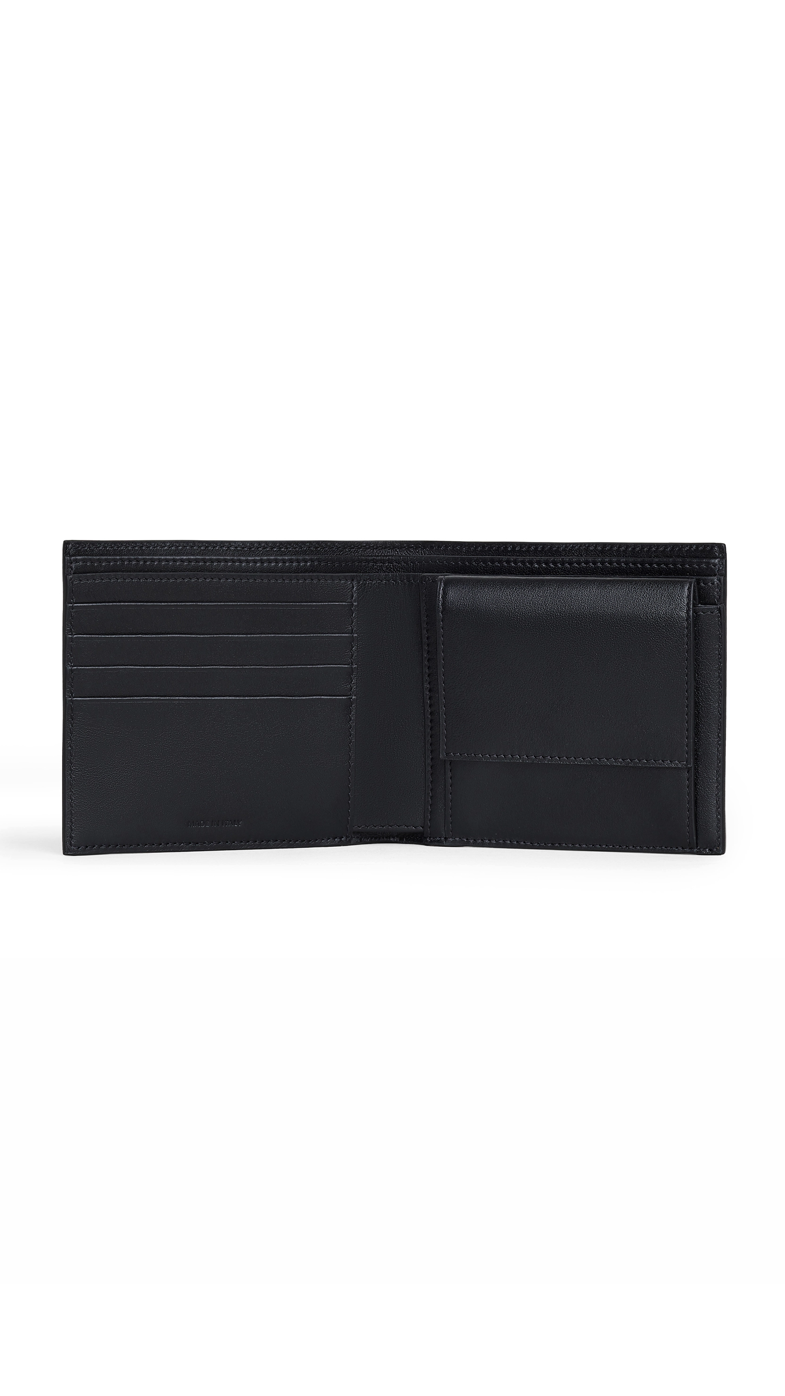 Bi-fold Wallet with Coin Compartment in Grained Calfskin - Black