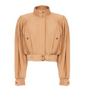 Gathered cropped jacket in cotton poplin