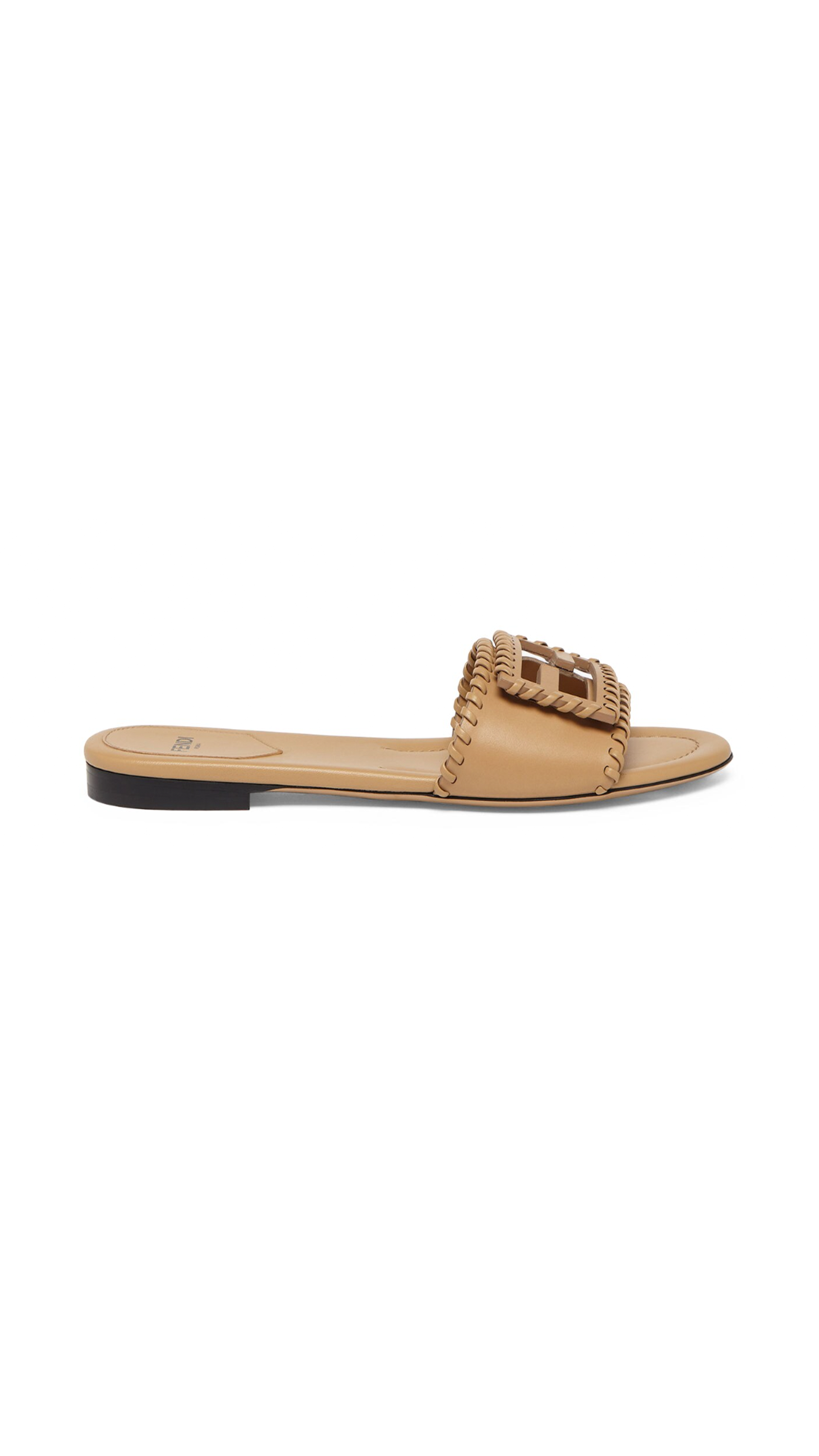 Baguette Leather Slides - Beige