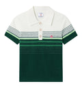 White & Green Boucle Stripe Short Sleeve Polo Shirt
