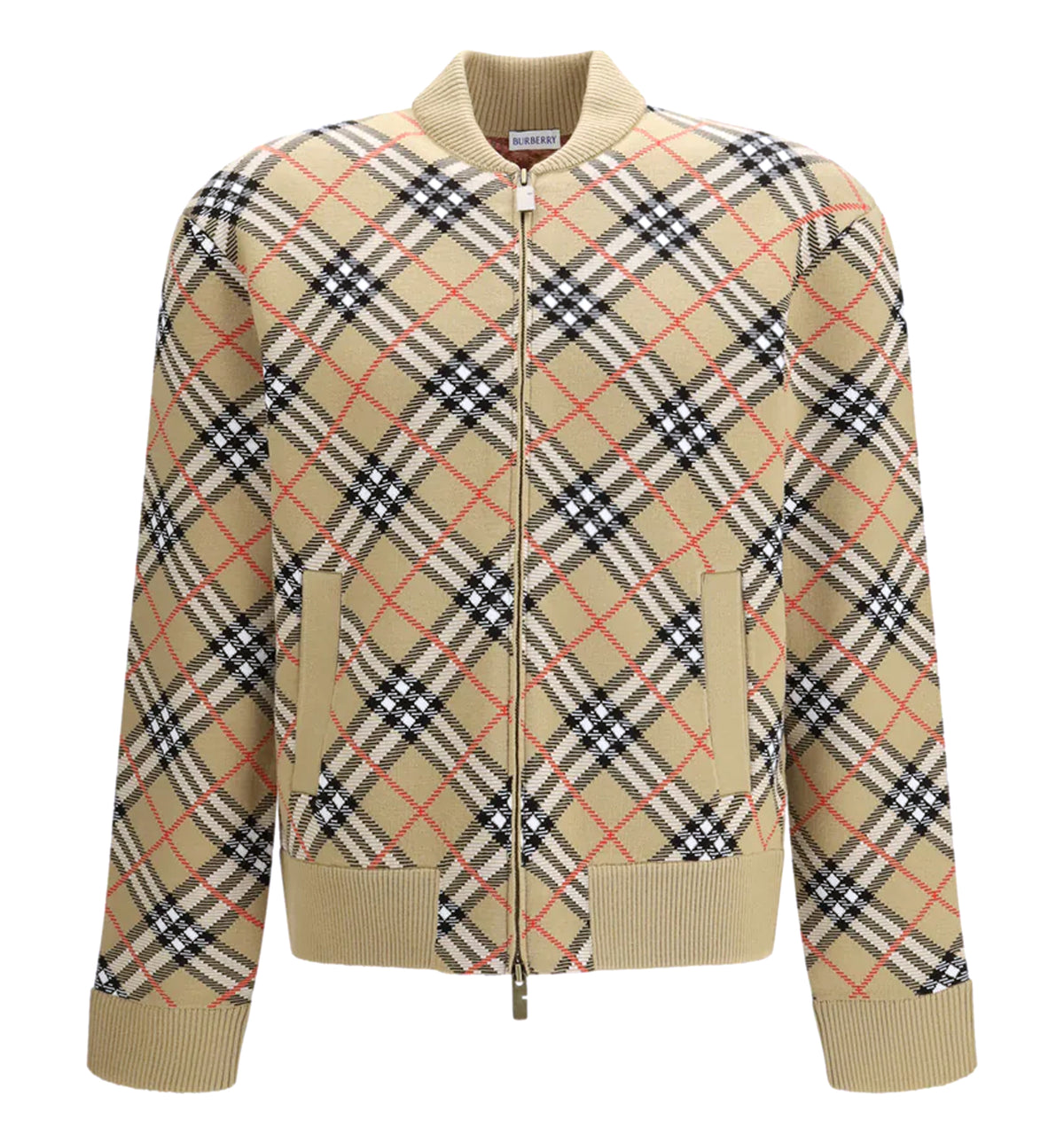 Check Knit Zip-Up Bomber Jacket