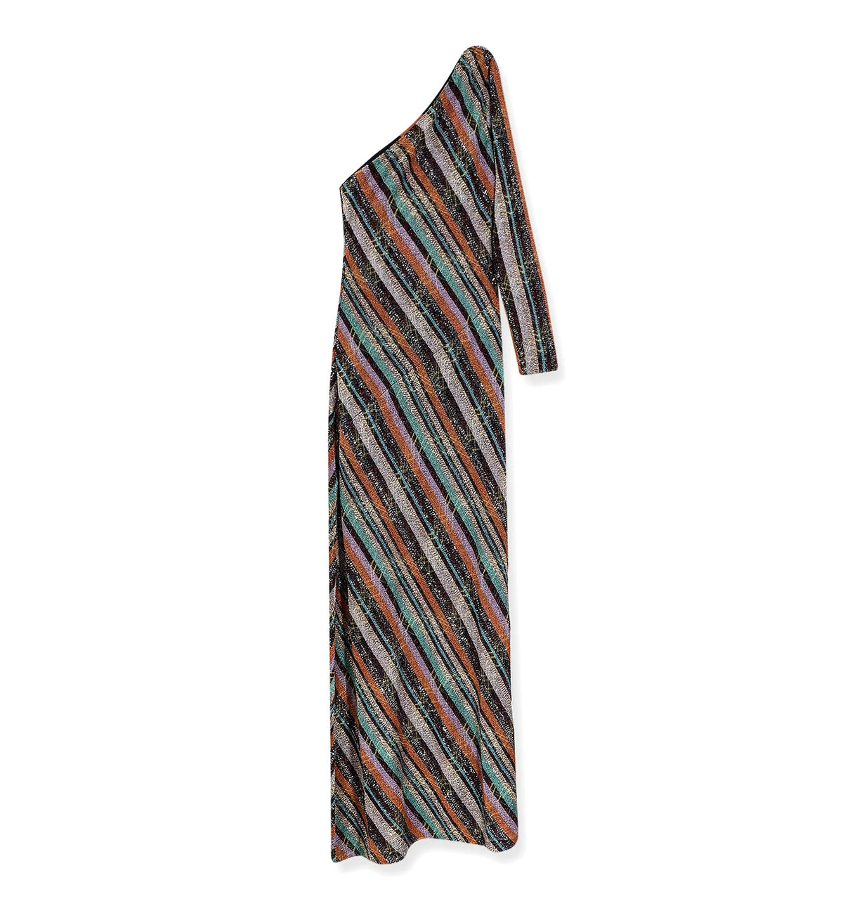 Long One-Shoulder Dress in an Irregular Zigzag Knit with Sequins