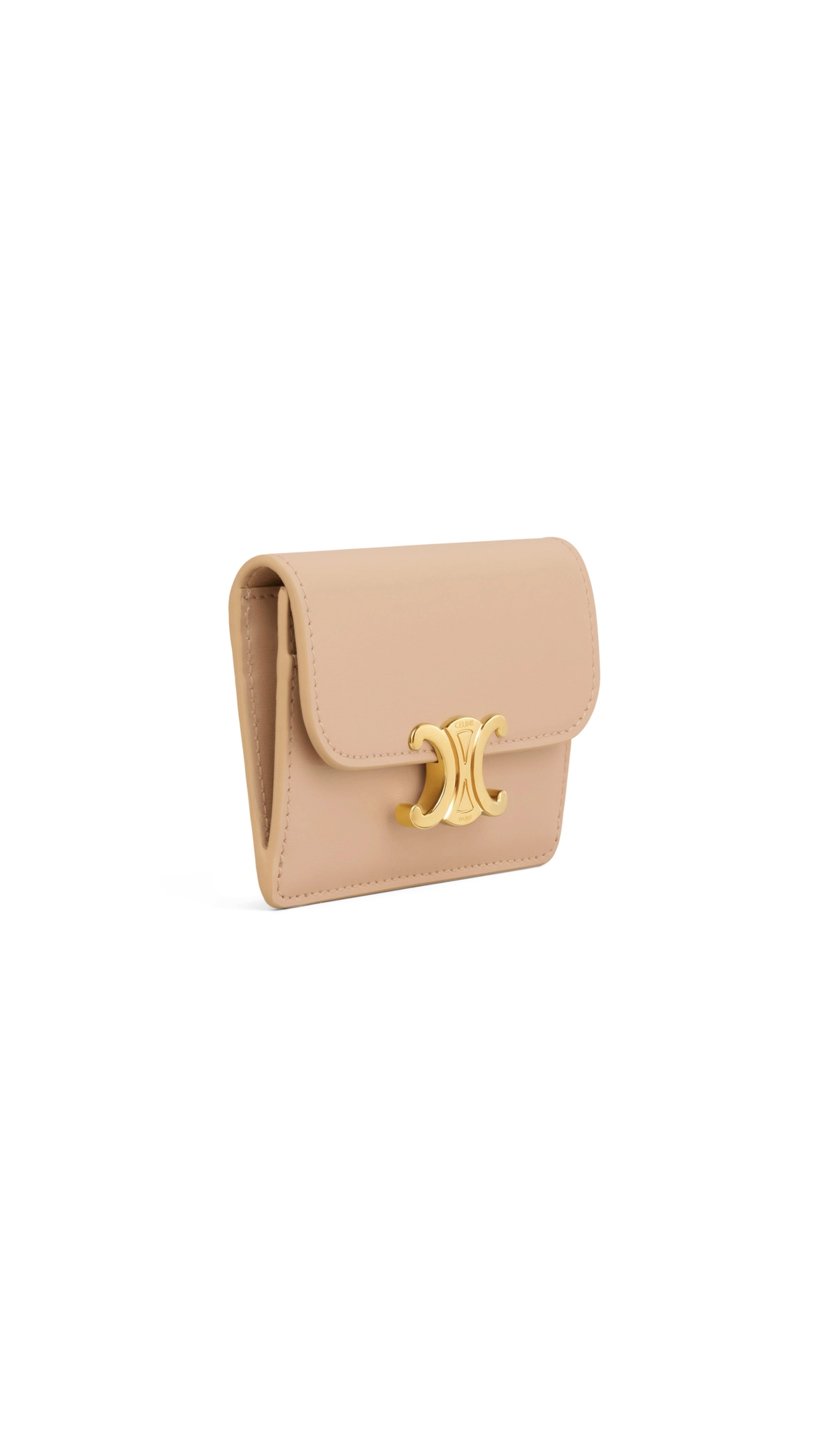 Card Holder with Flap Triomphe in Shiny Calfskin - Oat Beige