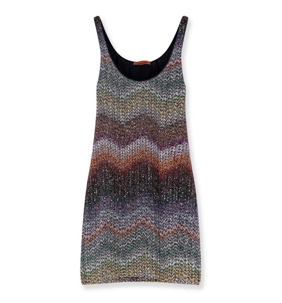 Short Dress With Straps in a Greek-Style Zigzag Knit With Sequins
