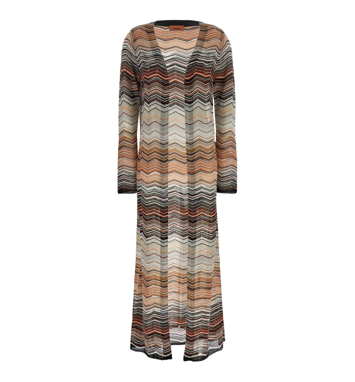 Long Chevron Lamé Cardigan With Sequins
