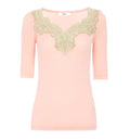 Elbow-sleeve fitted sweater in a wool knit & lace