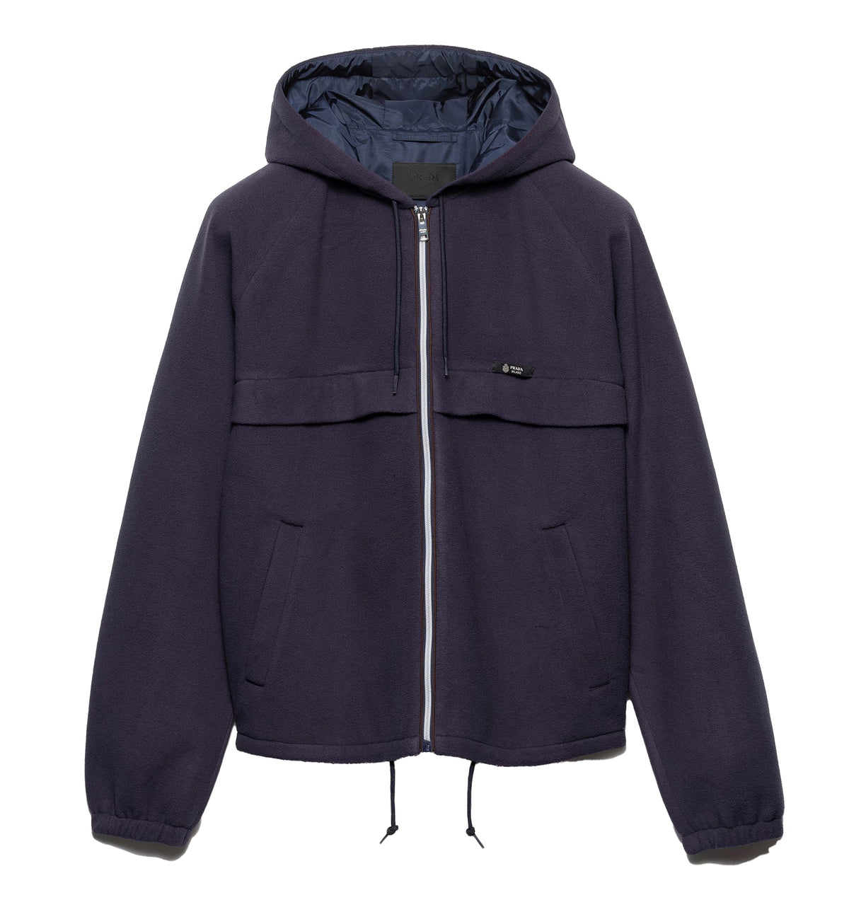 Hooded technical fabric blouson jacket