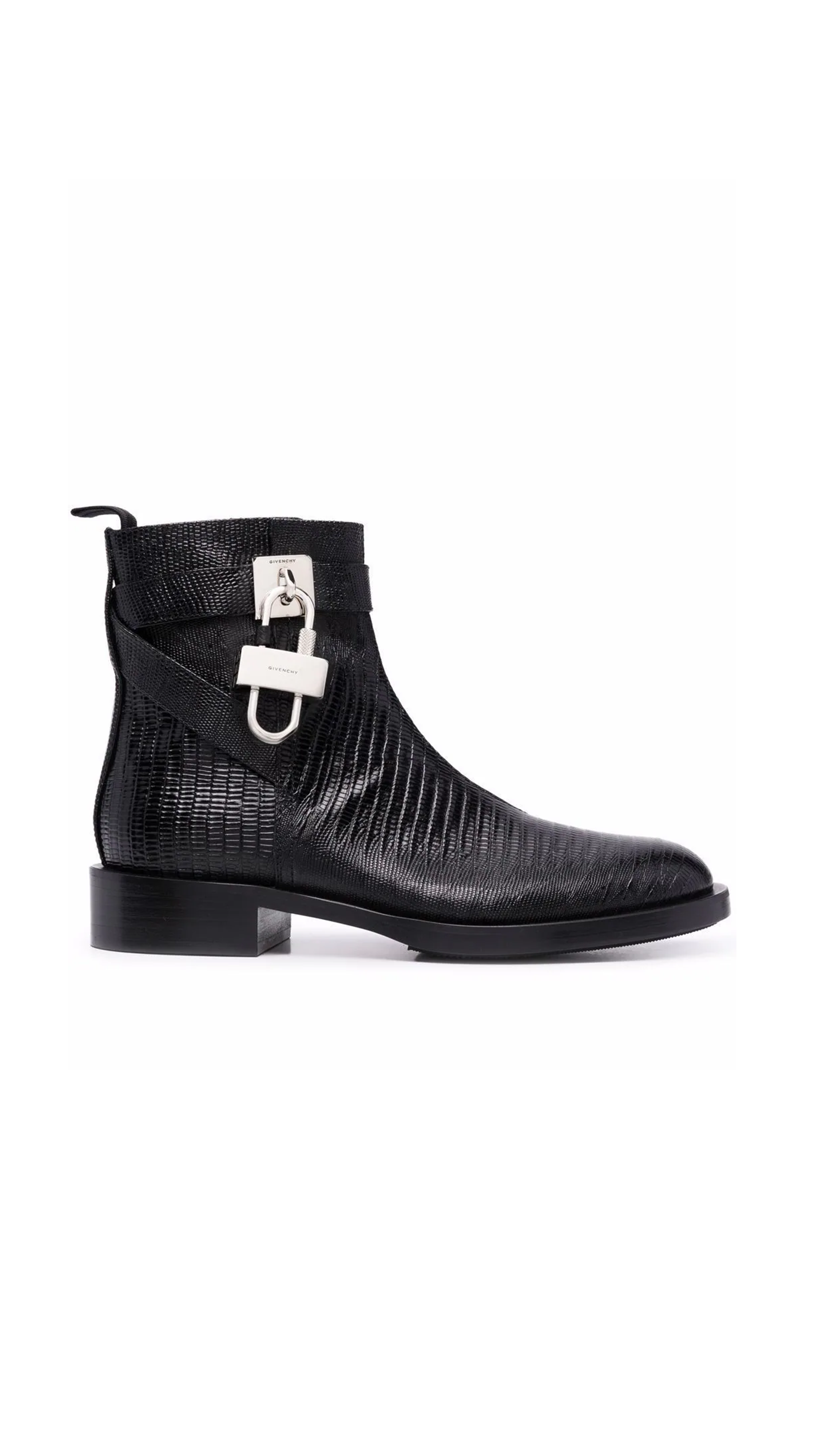 Lock Ankle Boot in Python Embossed Leather - Black