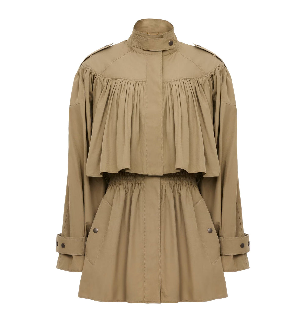 High-neck short trench coat in cotton poplin