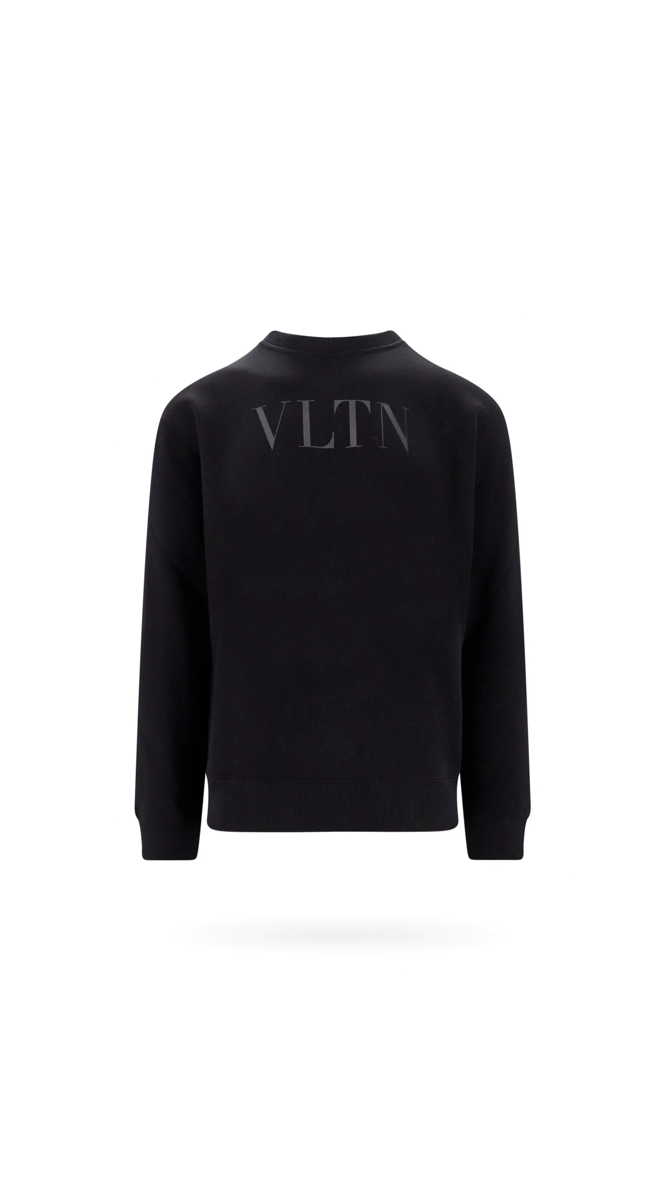 Cotton Crewneck Sweatshirt with VLTN Print - Black