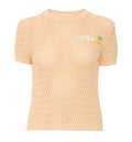 Short-sleeve logo sweater in crochet knit
