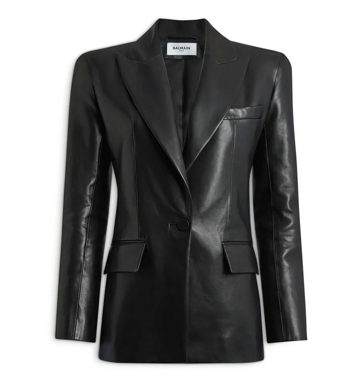 Structured-shoulder lambskin jacket