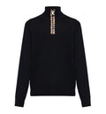 Check Trim Wool Half-Zip Sweater