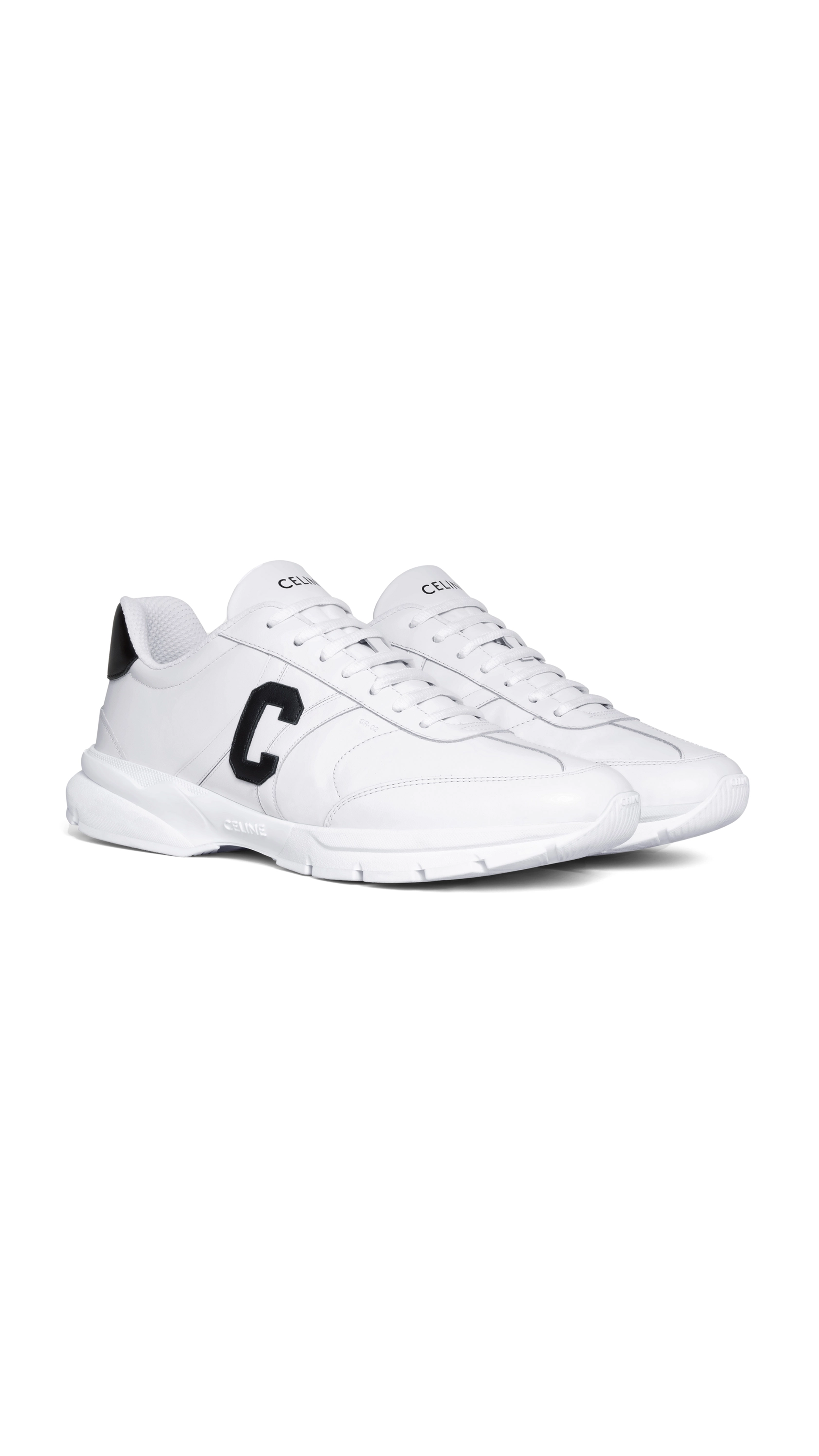 Celine Runner CR-02 Low Lace-Up Sneaker in Calfskin - Optic White/Black