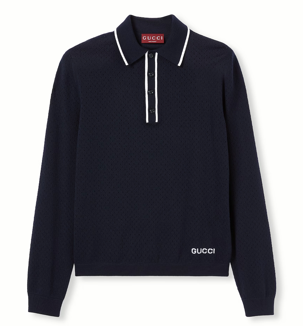 Fine Wool Knit Polo Shirt with Intarsi