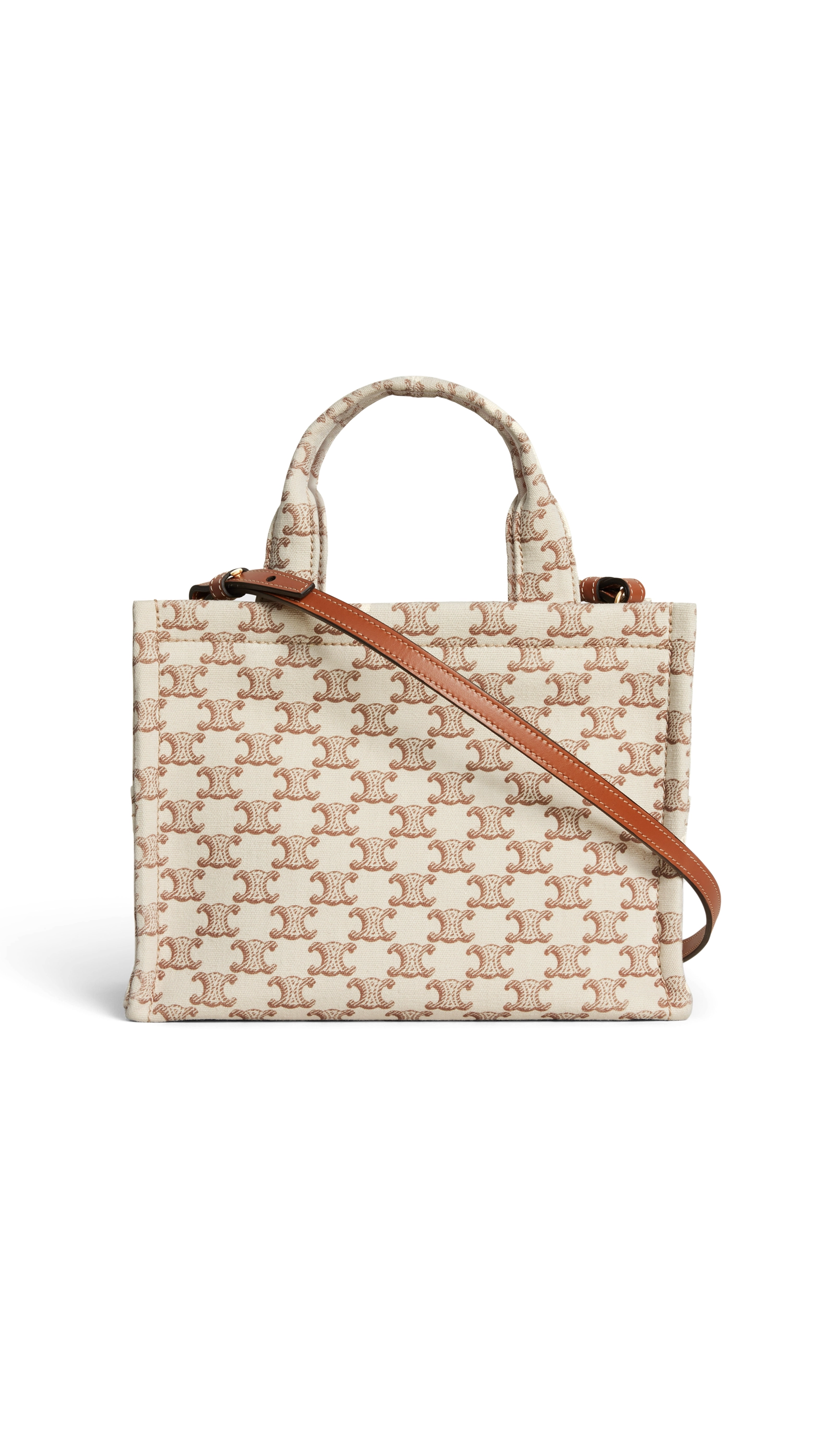 Small Cabas Thais in Textile with Triomphe All-over Print and Calfskin - White