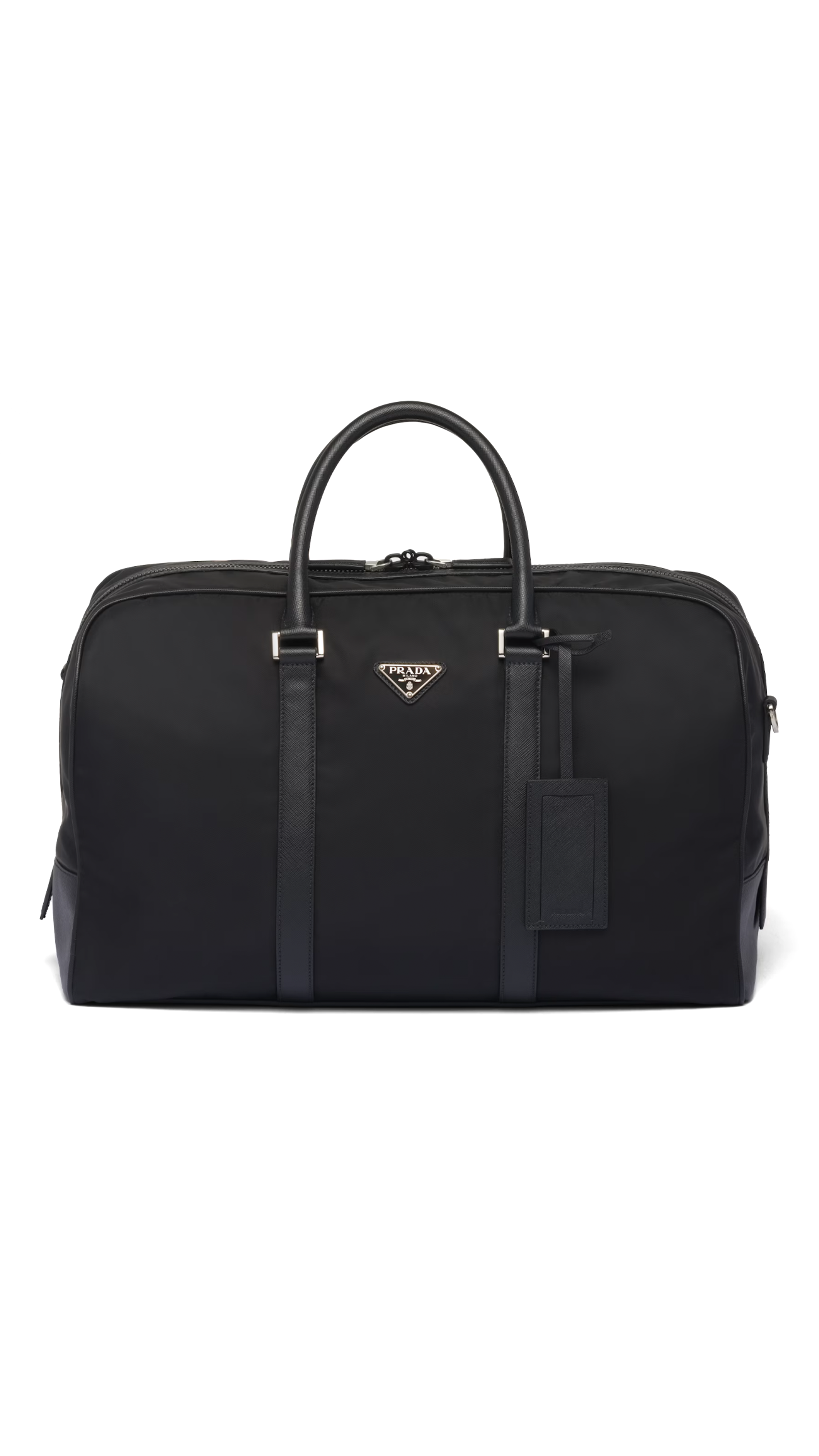 Re-Nylon and Saffiano Leather Duffle Bag - Black