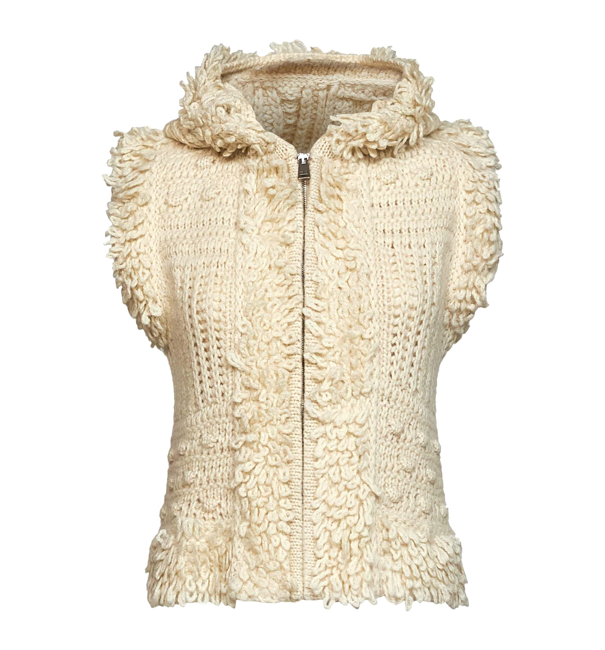 Shearling-effect knit zip-up hooded vest