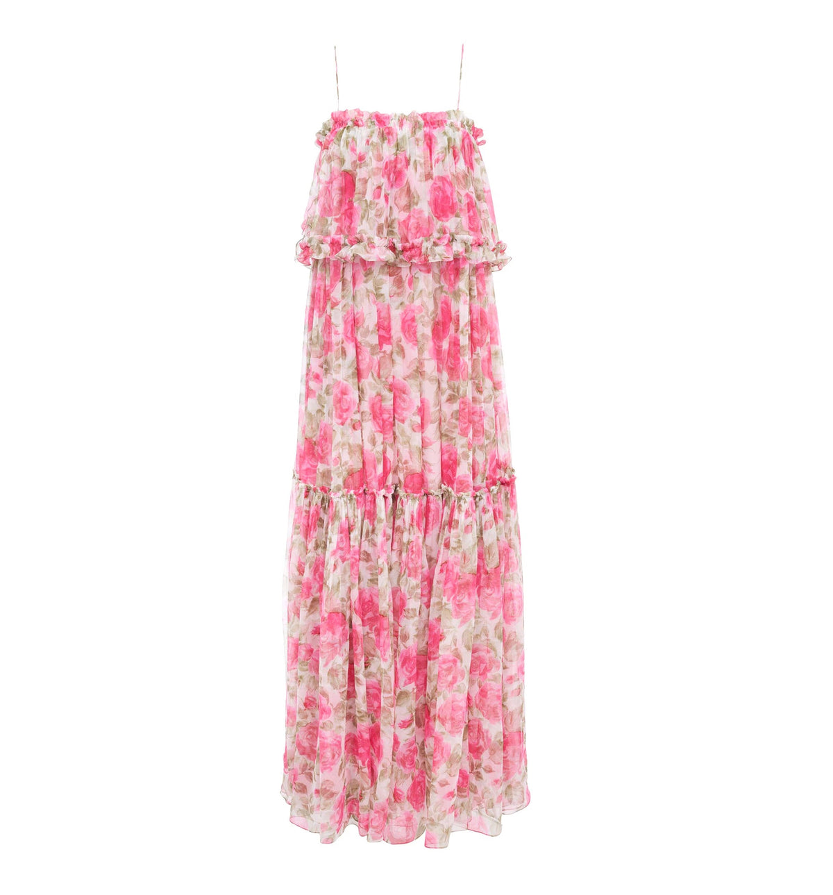 Thin-strap long dress in silk mousseline