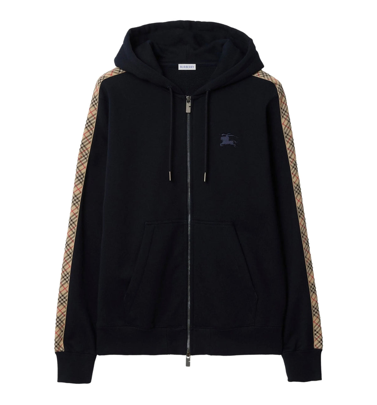 Check Trim Cotton Zip Hoodie