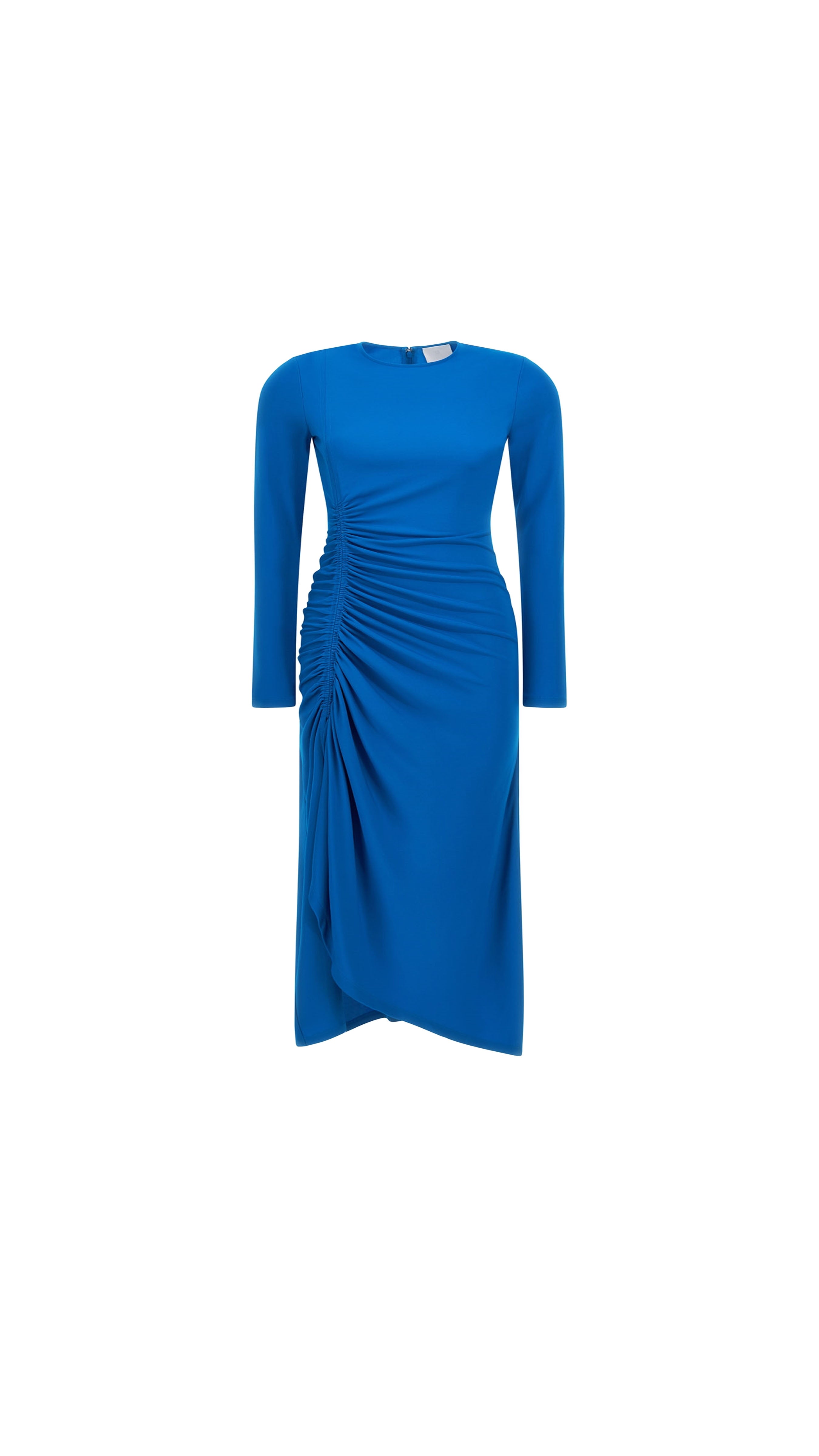 Draped Long-sleeved Dress - Blue