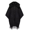 Shearling Collar Mohair, Alpaca & Wool Blend Cape