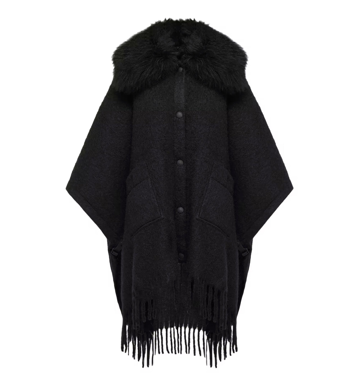 Shearling Collar Mohair, Alpaca & Wool Blend Cape