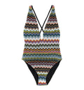 One-Piece Swimsuit In Lamé Viscose With Pixel-Effect Zigzag Pattern And V-Neckline