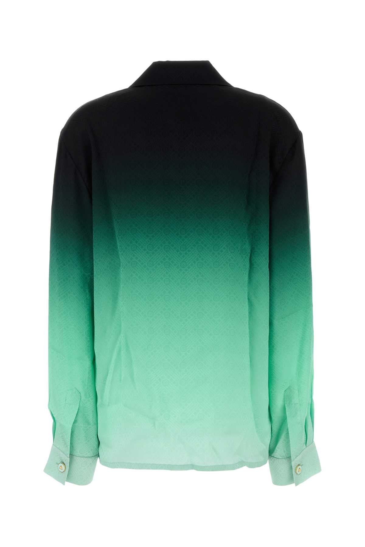 Gradient Ping Pong Jacquard Long Sleeve Silk Shirt