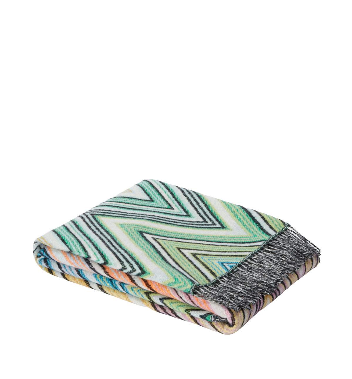 Plume plaid blanket 130x190 cm chevron wool blend with fringes