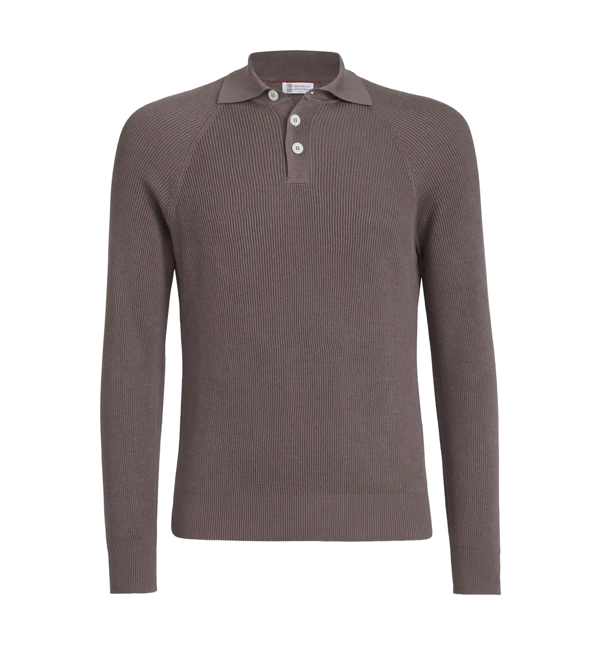 Cotton English rib knit polo with long raglan sleeves