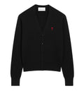 Black V neck wool cardigan with Ami de Coeur