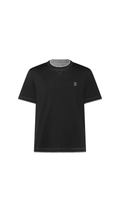 Layered Cotton Jersey Crew Neck T-shirt with Logo - Black